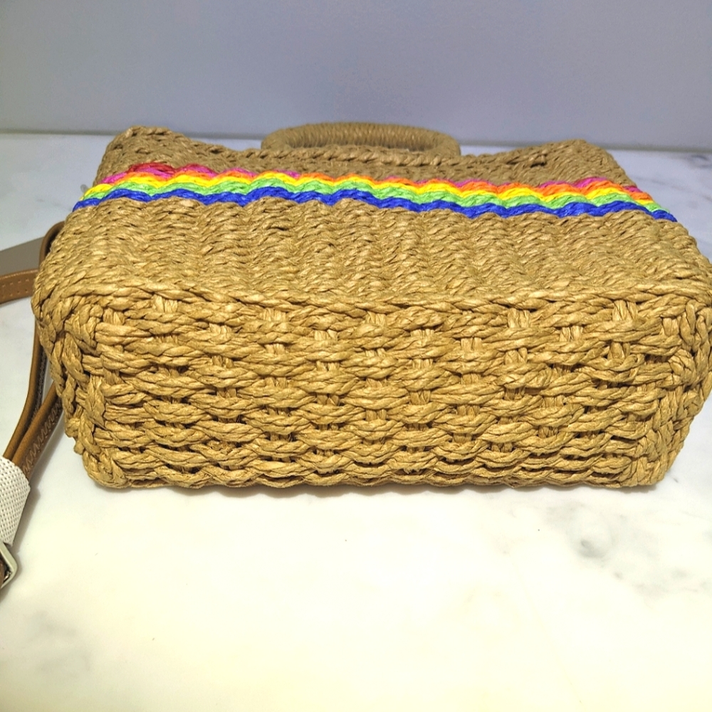 Crown Vintage Woven Bag / Rainbow Print Woven Purse - Picture 3 of 11